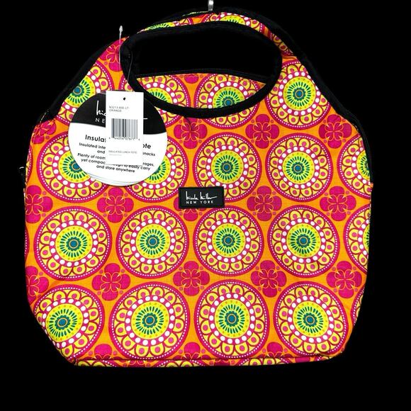 Nicole Miller New York Insulated Lunch Tote Colorful Orange Pink Kaleidoscope - Picture 1 of 10